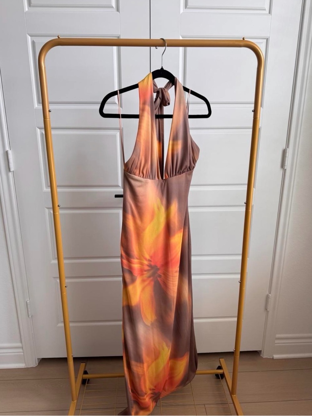Zara One-Shoulder Floral Satin Maxi Dress - Orange, Yellow, Peach